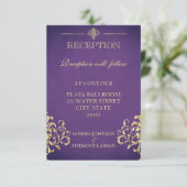 Elegante Gold & Lila Hochzeitsempfangskarte Einladung (Stehend Vorderseite)