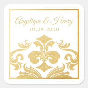 Elegante Gold Lilie Wedding Quadratischer Aufkleber