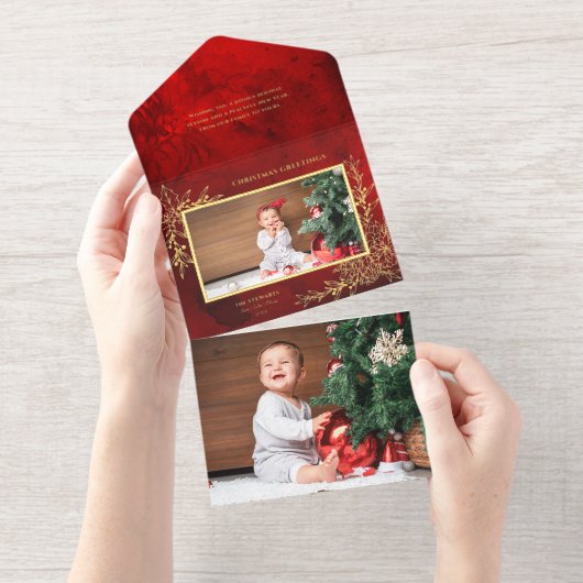 Elegante Gold Line Gezeichnet Weihnachten Botanisc All-in-One-Einladung (Abreißstreifen)