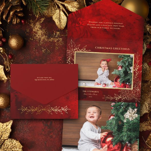 Elegante Gold Line Gezeichnet Weihnachten Botanisc All In One Einladung