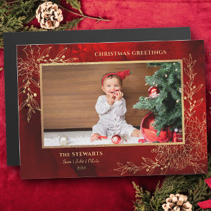 Elegante Gold Line Gezeichnet Weihnachten Botanisc Magnetkarte