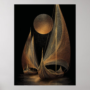 Elegante Gold Line Kunst, Dichtung und Musik Poster