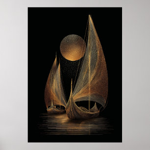 Elegante Gold Line Kunst, Dichtung und Musik Poster