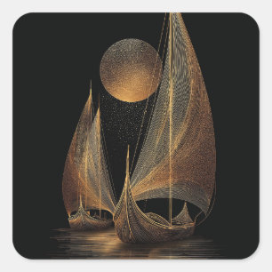 Elegante Gold Line Kunst, Dichtung und Musik Quadratischer Aufkleber