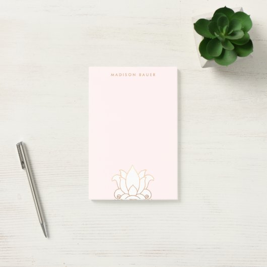 Elegante Gold Lined Pink Lotus Blume Post-it Klebezettel (Büro)