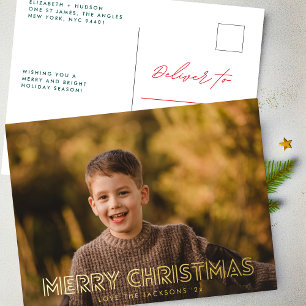 Elegante GOLD LINES Frohe Weihnachtsfamilie Foto Folien Feiertagspostkarte