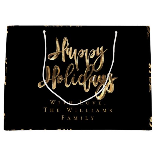 Elegante Gold Look Script Black Happy Holidays Große Geschenktüte (Vorderseite)