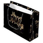 Elegante Gold Look Script Black Happy Holidays Große Geschenktüte (Vorderseite Schrägansicht)