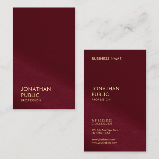 Elegante Gold Look Text Template Burgundy Red Visitenkarte (Vorne/Hinten)