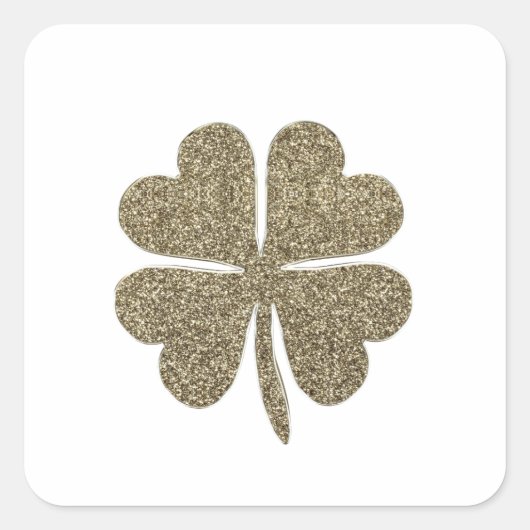 Elegante Gold Look Vierblättriges Kleeblatt Quadratischer Aufkleber (Vorderseite)