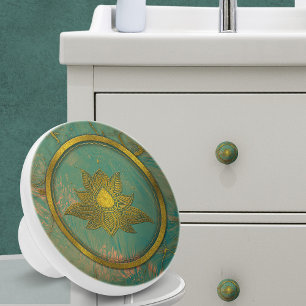 Elegante Gold Lotus Blume auf Marmor Keramikknauf