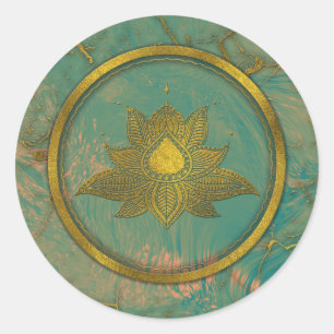 Elegante Gold Lotus Blume auf Marmor Runder Aufkleber