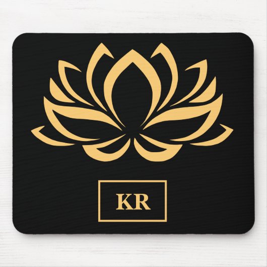 Elegante Gold Lotus Blume Zen Yoga Monogramm Mousepad (Vorne)