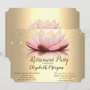 Elegante Gold-Lotus-Lichterkette Ruhestandsfeier Einladung