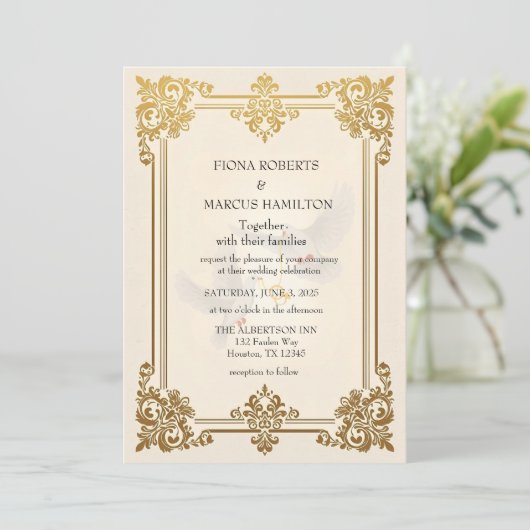 Elegante Gold Luxury feierliche Hochzeit Save The Date (Stehend Vorderseite)