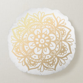 Elegante Gold Mandala Blume Rundes Kissen