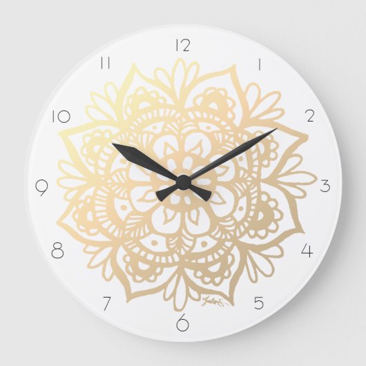 Elegante Gold Mandala Wall Clock Große Wanduhr (Vorderseite)