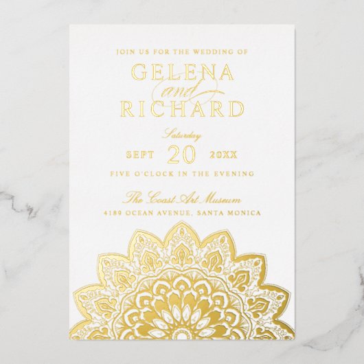 Elegante Gold Mandala Wedding Foil Einladung (Vorderseite)