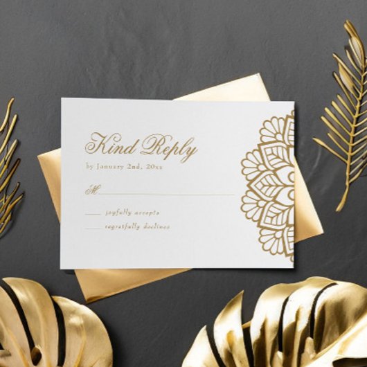 Elegante Gold Mandala Wedding Response RSVP Card Karte