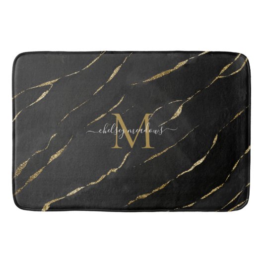 Elegante Gold Marble Monogram Calligrafy Script Badematte (Vorderseite)