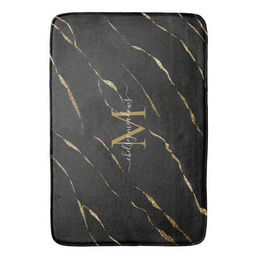 Elegante Gold Marble Monogram Calligrafy Script Badematte (Vorderseite Vertikal)