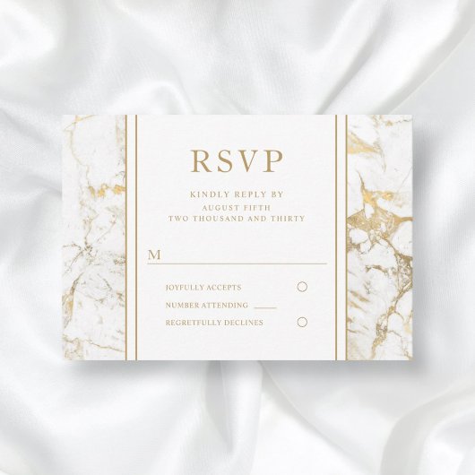 Elegante Gold Marble Wedding RSVP Card
