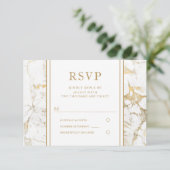 Elegante Gold Marble Wedding RSVP Card (Stehend Vorderseite)