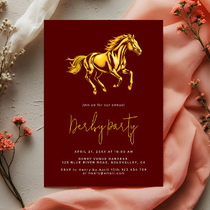 Elegante Gold-Maroon-Rennen-Pferd-Derby-Party Einladung