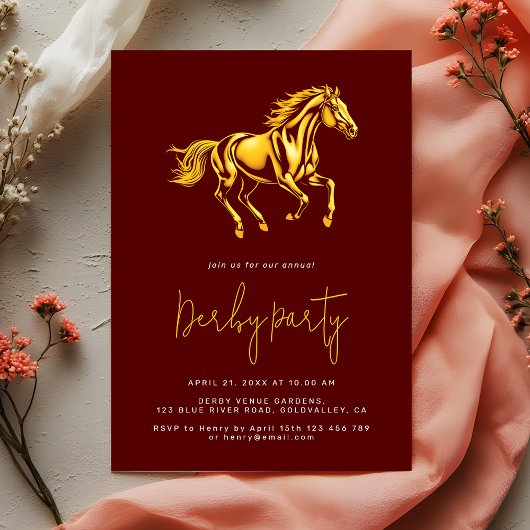 Elegante Gold-Maroon-Rennpferd-Derby-Party  Einladung