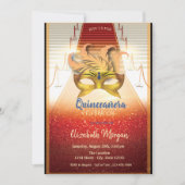 Elegante Gold Masque, Red Tepet Quinceanera Einladung (Vorderseite)