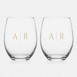 Elegante Gold Minimal Couple Initials Gastgeschenk Weinglas Ohne Stiel