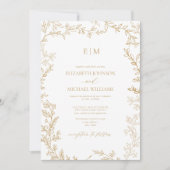 Elegante Gold Minimal Leaf Foto Monogram Wedding Einladung (Vorderseite)