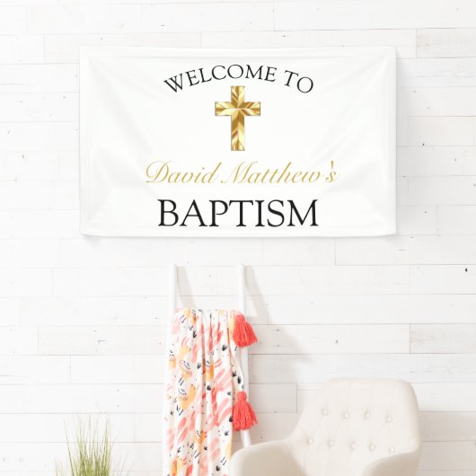 Elegante Gold Minimalistisch Baby Taufe Willkommen Banner (Insitu)