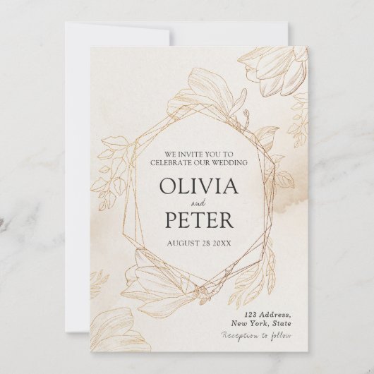 Elegante Gold Minimalistisch Hochzeit Einladung (Vorderseite)