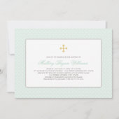 Elegante Gold Mint Green Cross Muster Baby-Taufe Einladung (Vorderseite)