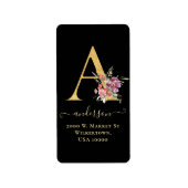 Elegante Gold Monogram A Floral Address Label Adressaufkleber (Vorne)