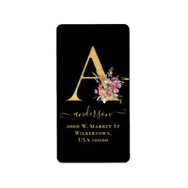 Elegante Gold Monogram A Floral Address Label Adressaufkleber
