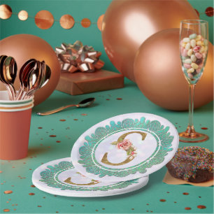Elegante Gold Monogram Anfangsbuchstaben mit Manda Pappteller