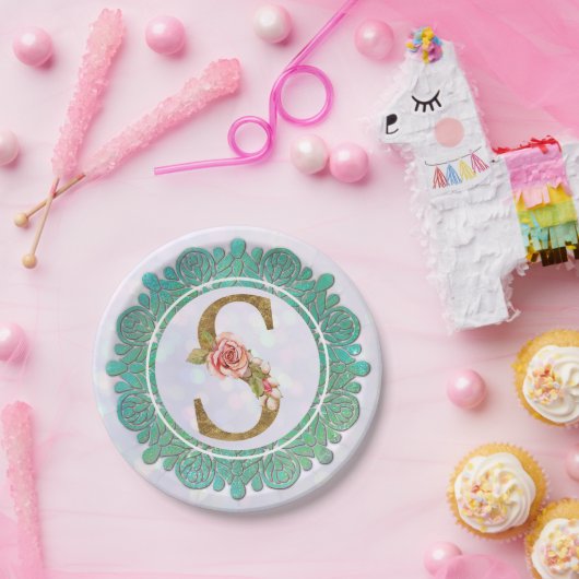 Elegante Gold Monogram Anfangsbuchstaben mit Manda Pappteller (Party)