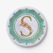 Elegante Gold Monogram Anfangsbuchstaben mit Manda Pappteller (Vorderseite)