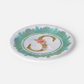 Elegante Gold Monogram Anfangsbuchstaben mit Manda Pappteller (Schrägansicht)