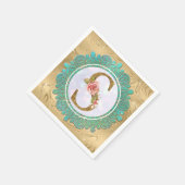 Elegante Gold Monogram Anfangsbuchstaben mit Manda Serviette (Ecke)
