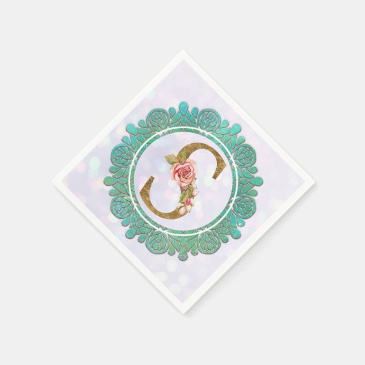 Elegante Gold Monogram Anfangsbuchstaben mit Manda Serviette (Ecke)