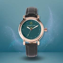 Elegante Gold Monogram Aquamarin Modern Armbanduhr