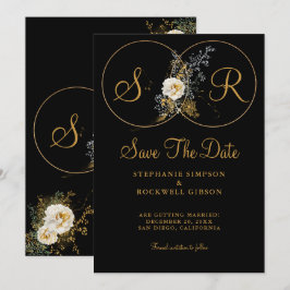 Elegante Gold Monogram auf Black Wedding Save The Date