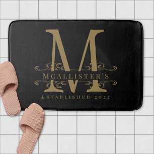 Elegante Gold Monogram Black Badematte