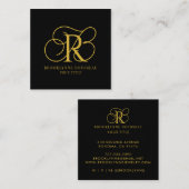 Elegante Gold Monogram Black Business Card Quadratische Visitenkarte (Vorne/Hinten)