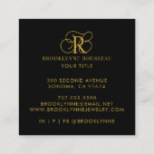 Elegante Gold Monogram Black Business Card Quadratische Visitenkarte (Rückseite)