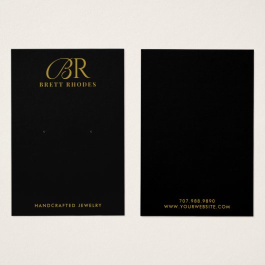 Elegante Gold Monogram Black Earring Display Card (Vorne & Hinten)