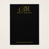 Elegante Gold Monogram Black Earring Display Card (Vorderseite)